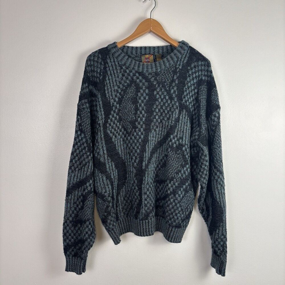 VTG 80s Saturdays Sweater Men's XL Grandpa Coogi Style Abstract Artsy Acrylic